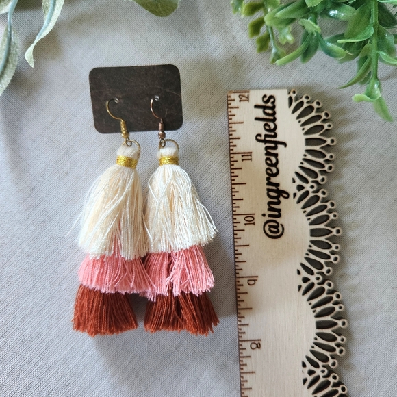 Tassel Earrings - boho layered colorful fringe for pierced ears - Picture 5 of 5